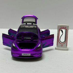 1:24 Tesla Model Y Diecast With Headlight & Taillight LED Purple Game for PEACE